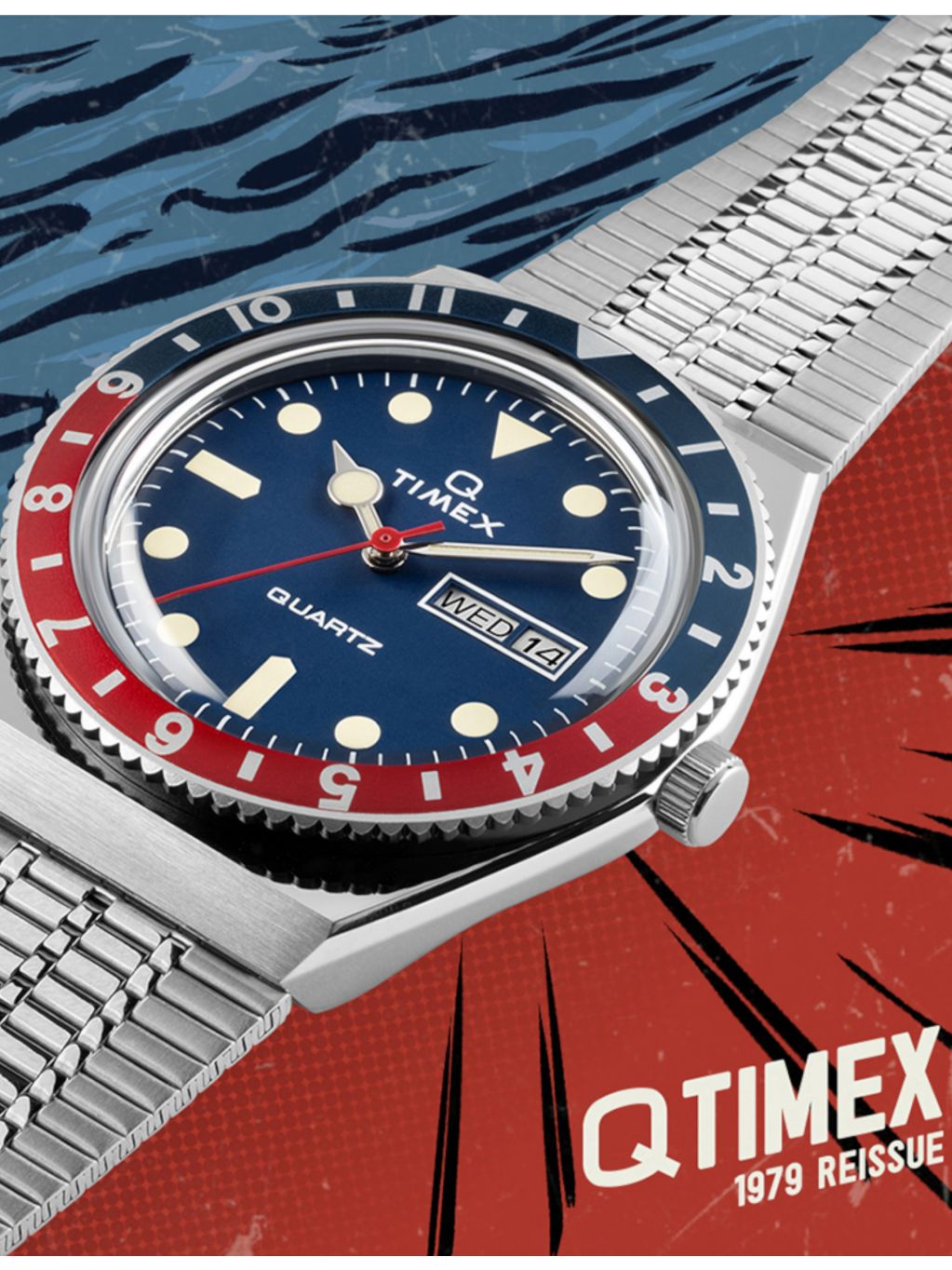 Timex Q Diver Reissue watch with blue dial 38mm, UK version