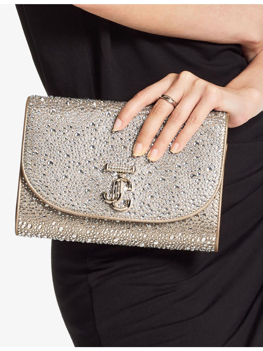 Jimmy Choo rhinestone suede clutch bag with chain strap (British brand)
