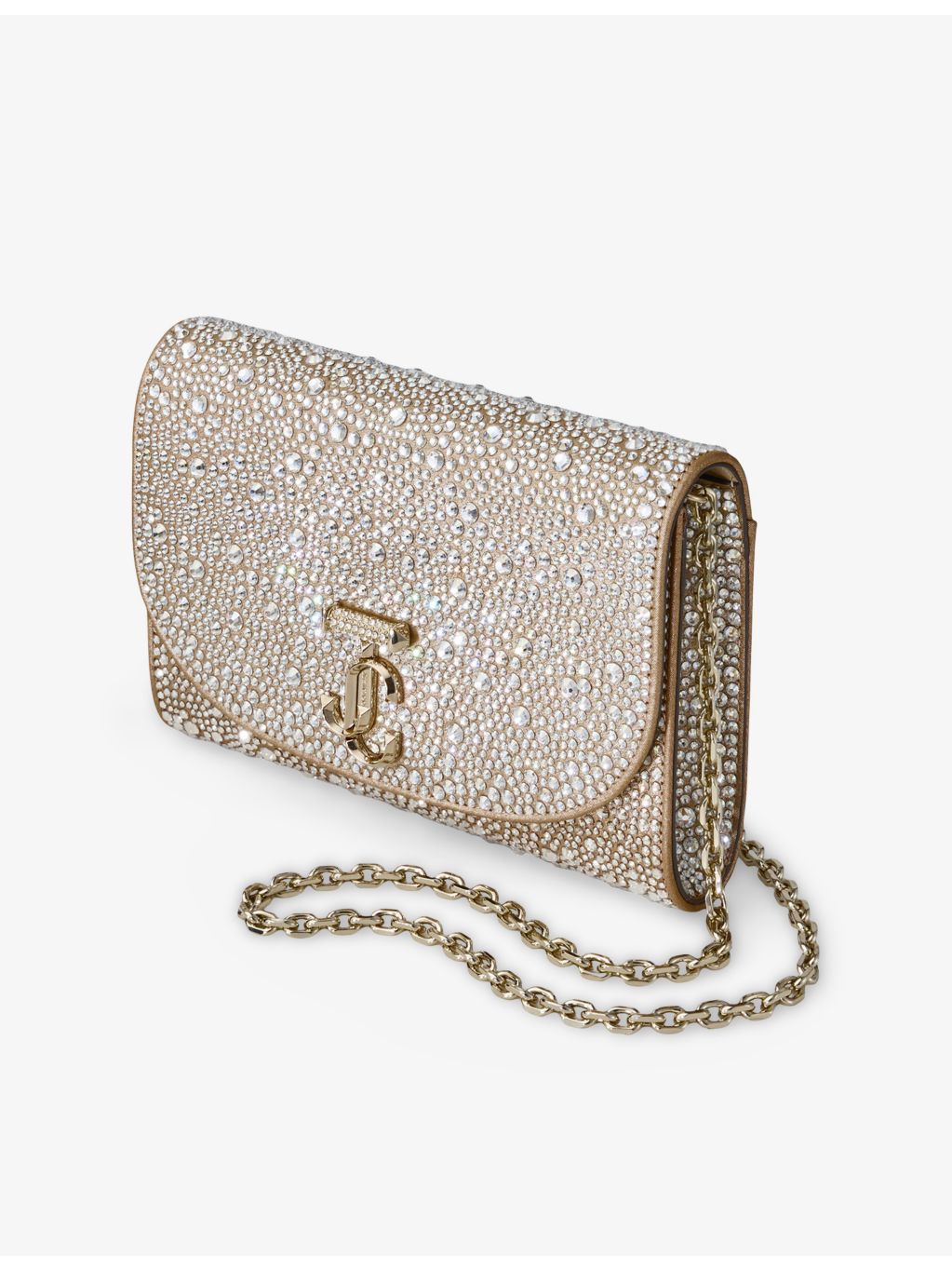 Jimmy Choo rhinestone suede clutch bag with chain strap (British brand)