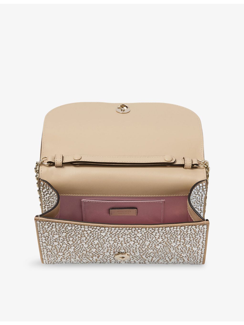 Jimmy Choo rhinestone suede clutch bag with chain strap (British brand)