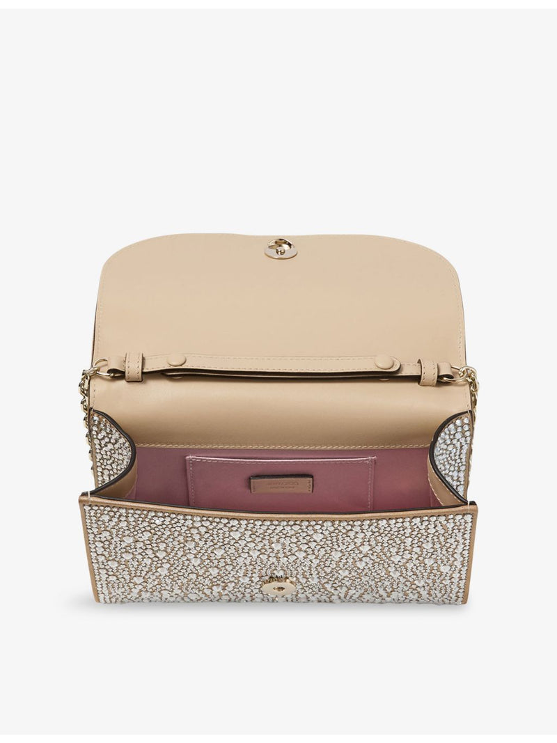 Jimmy Choo rhinestone suede clutch bag with chain strap (British brand)