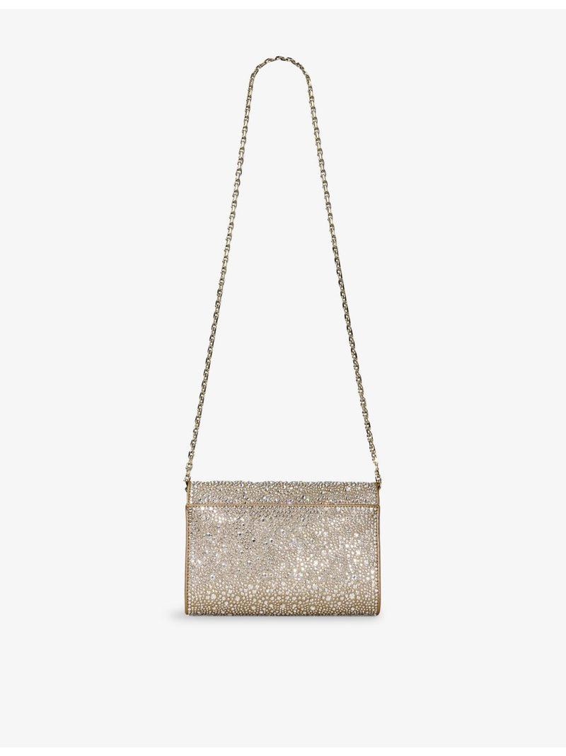 Jimmy Choo rhinestone suede clutch bag with chain strap (British brand)
