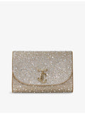 Jimmy Choo rhinestone suede clutch bag with chain strap (British brand)