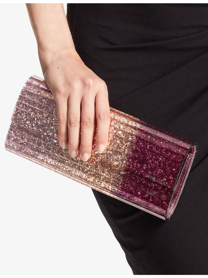 Jimmy Choo glitter plexi clutch bag chain strap, imported from the UK