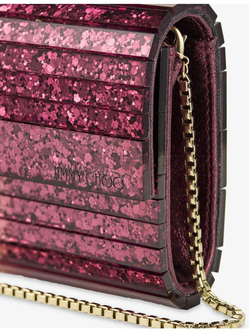 Jimmy Choo glitter plexi clutch bag chain strap, imported from the UK