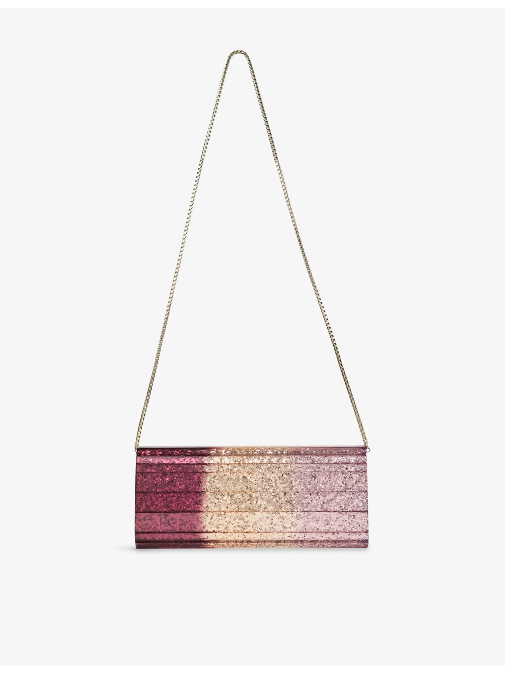 Jimmy Choo glitter plexi clutch bag chain strap, imported from the UK