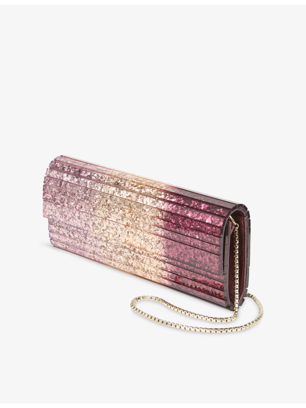 Jimmy Choo glitter plexi clutch bag chain strap, imported from the UK