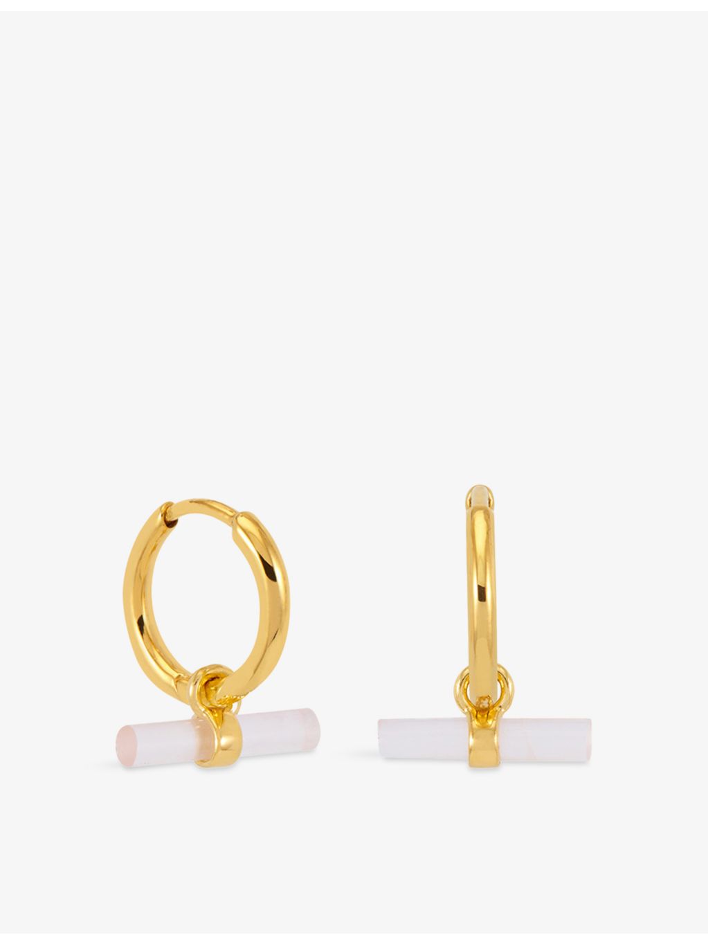 Rachel Jackson huggie hoop earrings with rose quartz pendant, UK version
