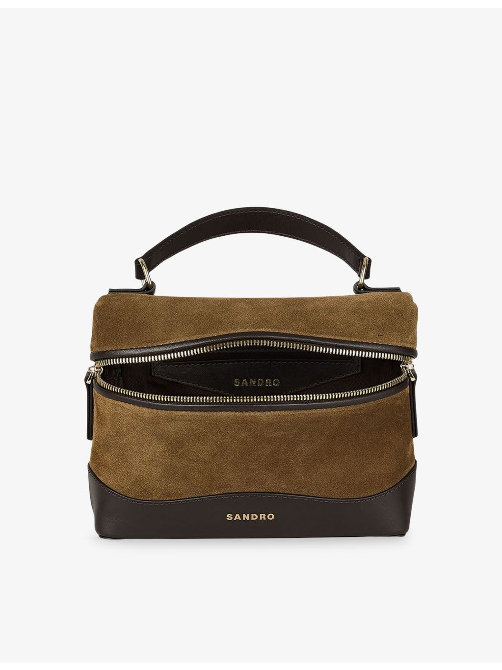 Sandro logo-embossed suede vanity bag with gold-tone hardware - British product
