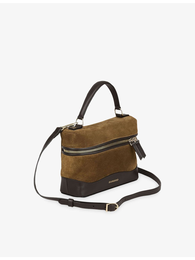 Sandro logo-embossed suede vanity bag with gold-tone hardware - British product