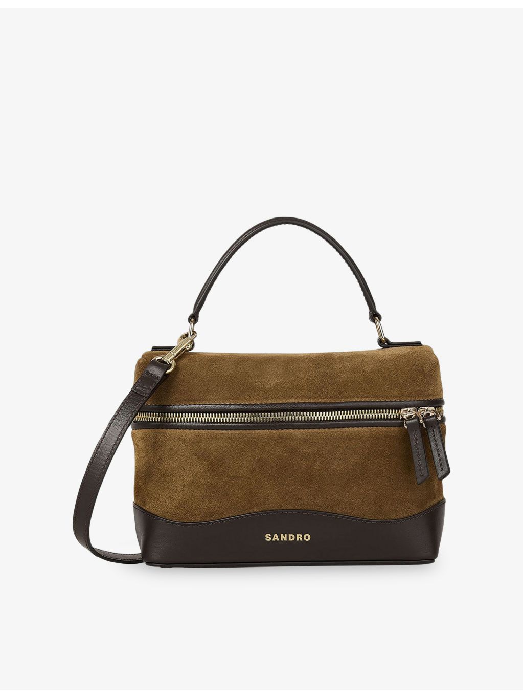 Sandro logo-embossed suede vanity bag with gold-tone hardware - British product