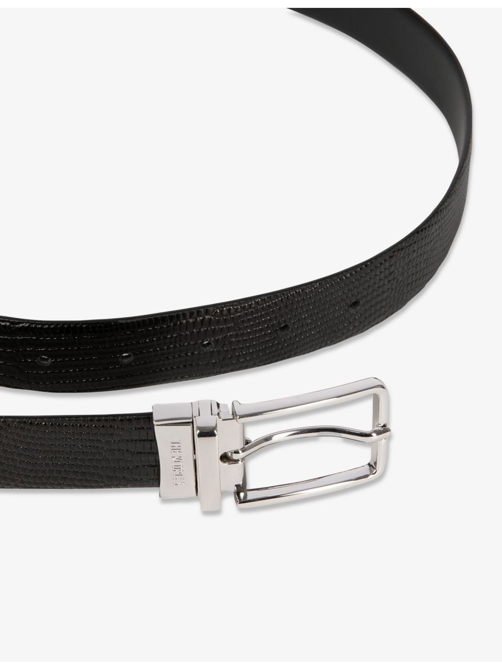 The Kooples leather belt with rectangular buckle, imported from the UK