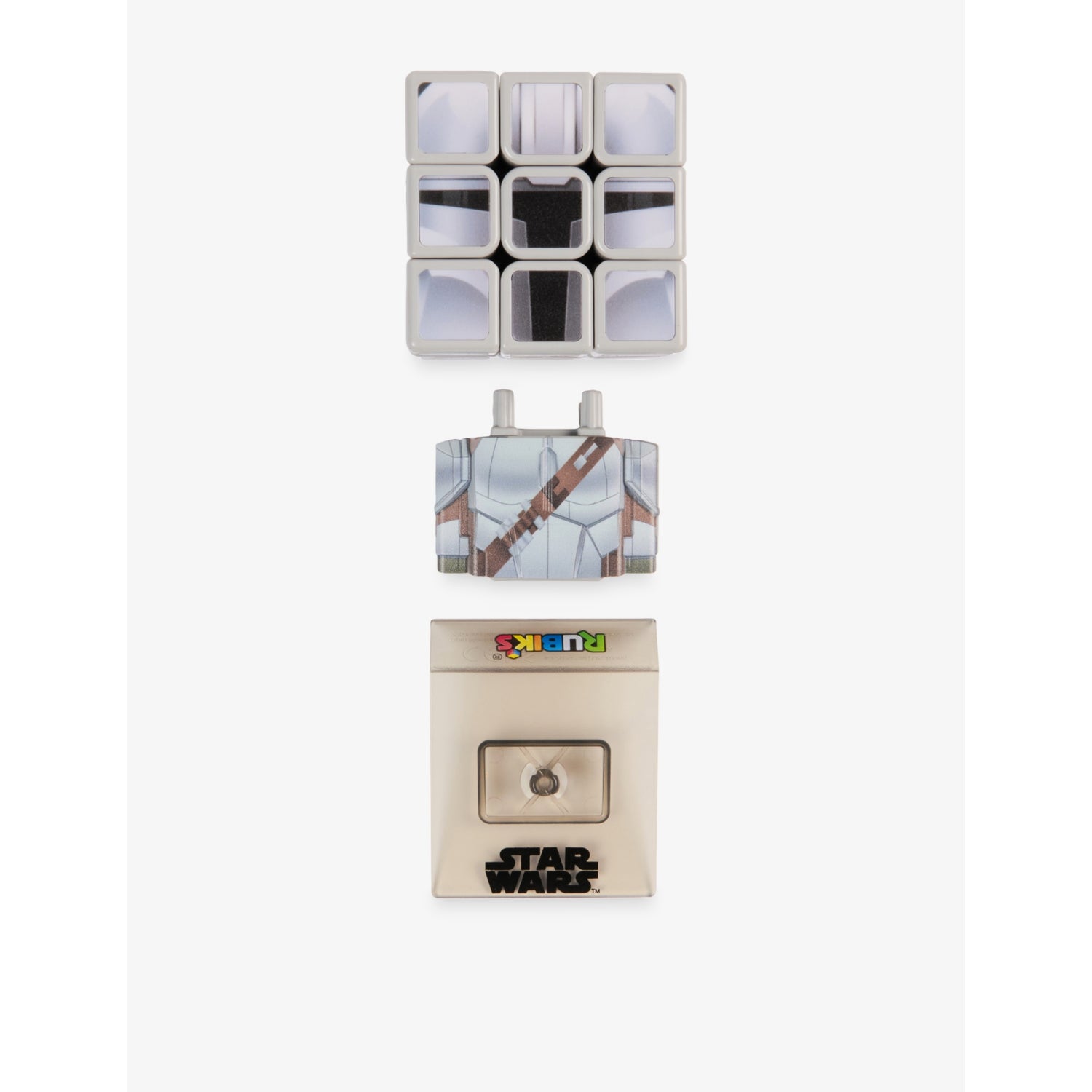 Rubik's 3x3 Mandalorian cuber toy with custom stand, UK version