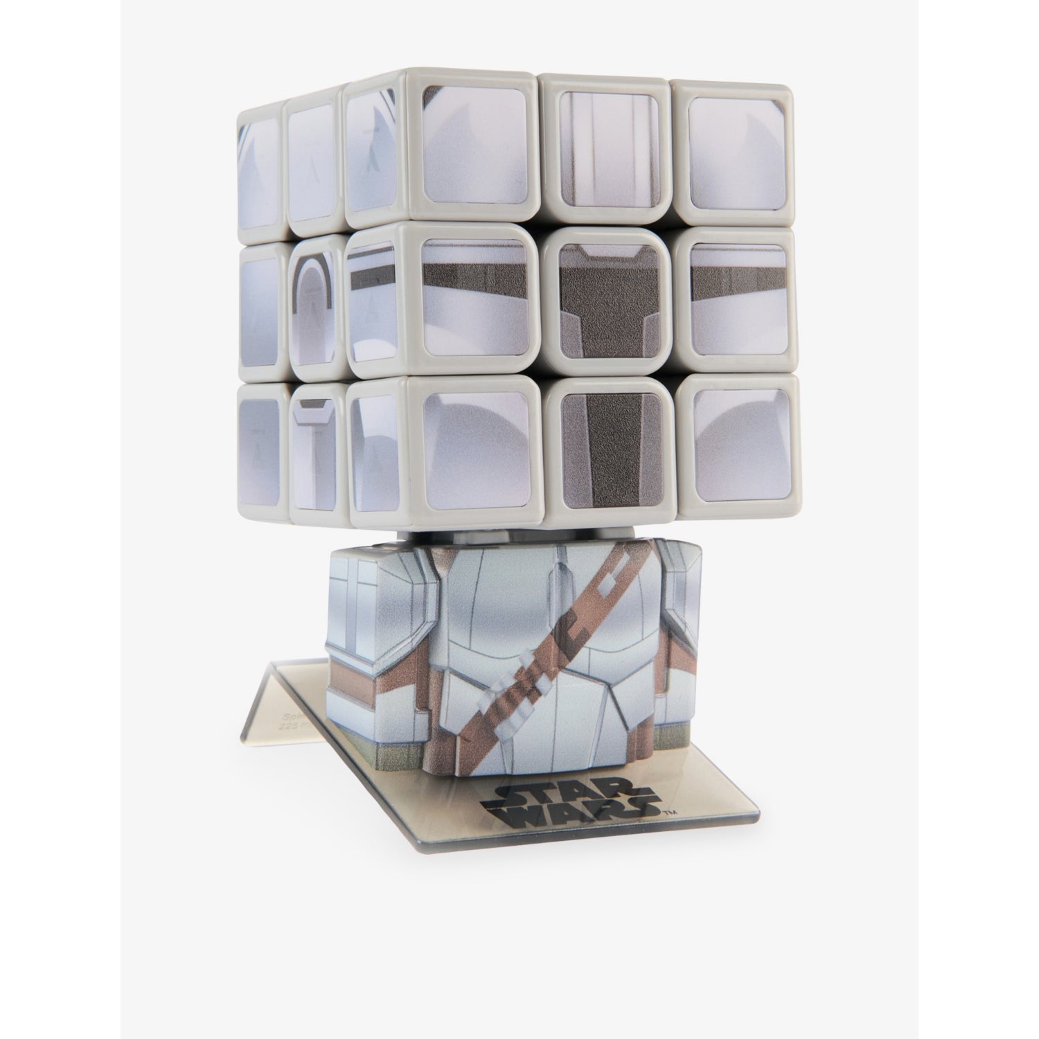 Rubik's 3x3 Mandalorian cuber toy with custom stand, UK version
