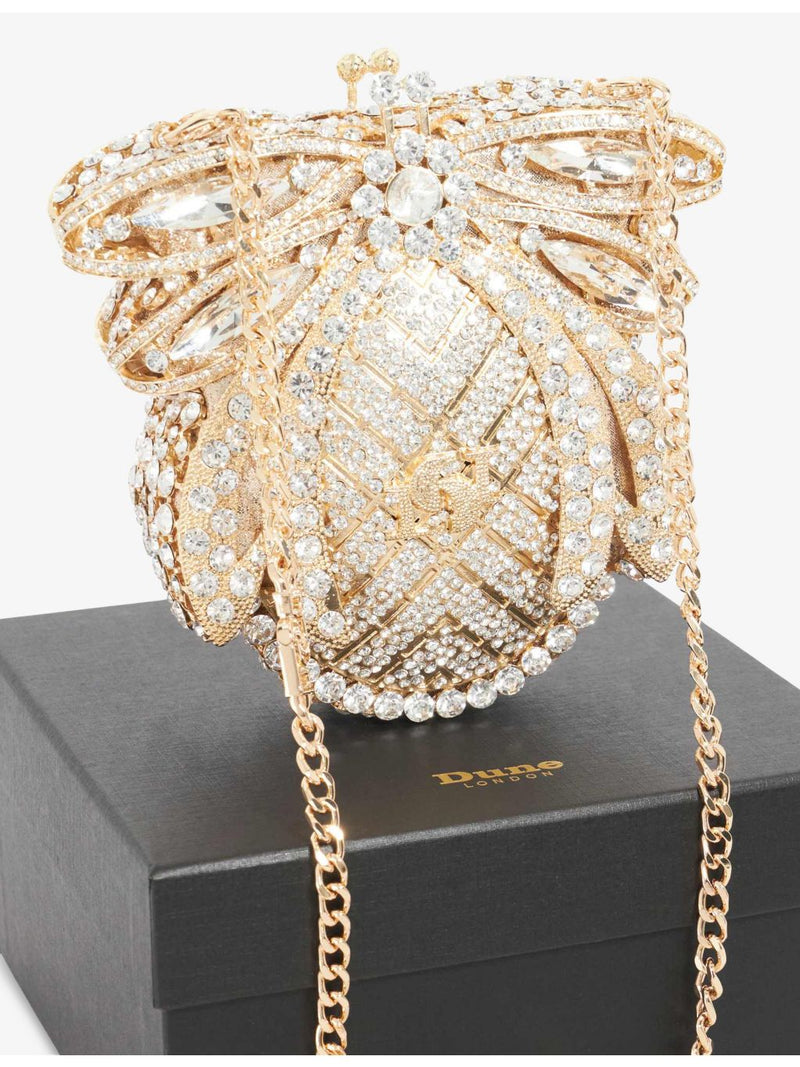 Dune Eaden Bug metal clutch bag in diamante, imported from the UK