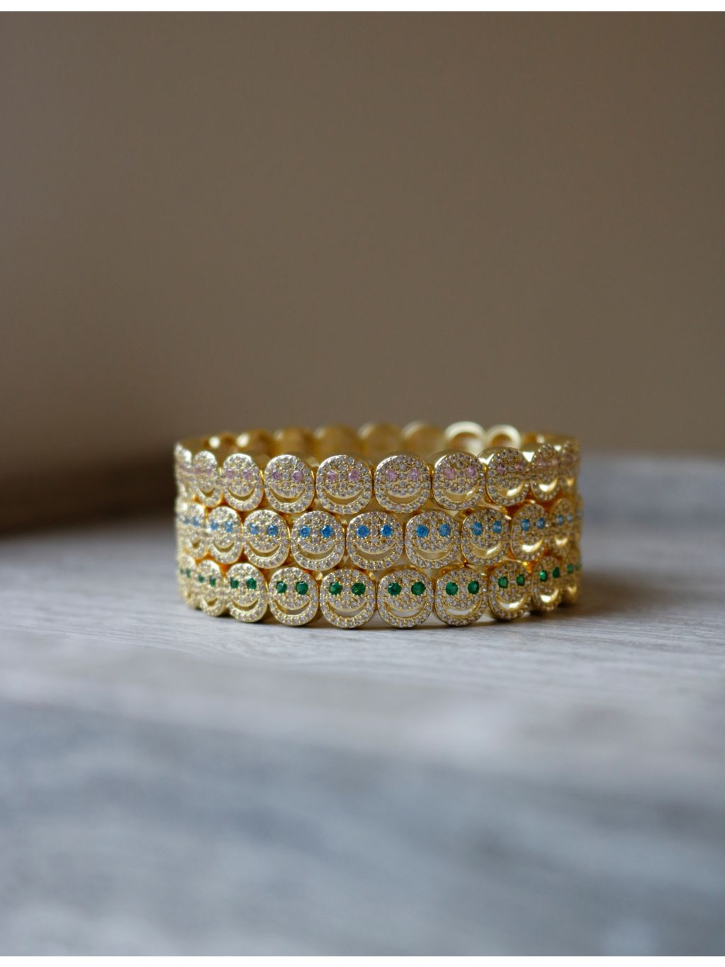 Lisa Gozlan Happy Face Bracelet 18ct gold-plated brass cubic zirconia, UK version