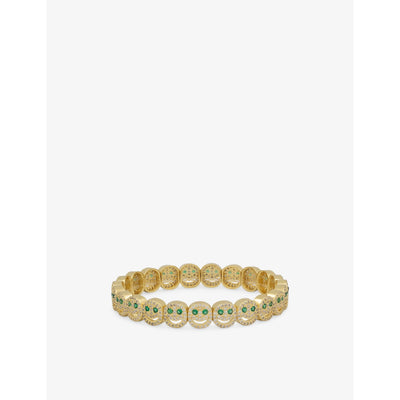 selfridges Lisa Gozlan Pavé Happy Face 18ct Yellow Gold Plated Brass and Cubic Zirconia Bracelet- Buy online at McGrocer