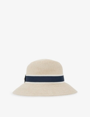 Reiss straw hat with ribbon trim and structured brim (British brand)