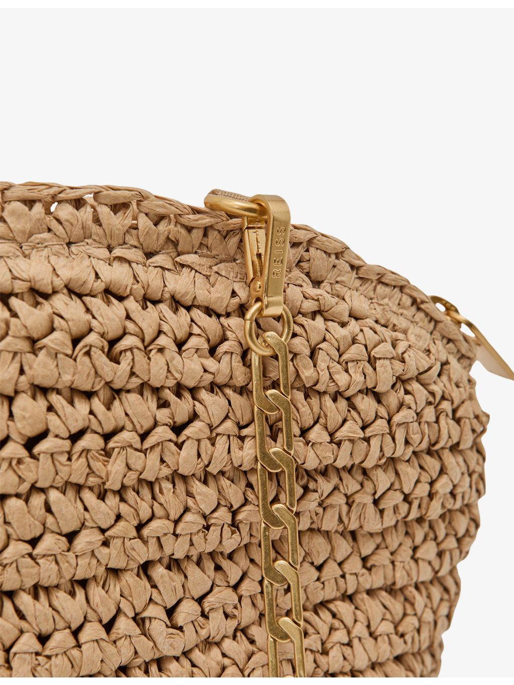 Reiss Fern raffia clutch bag with chain strap - British product