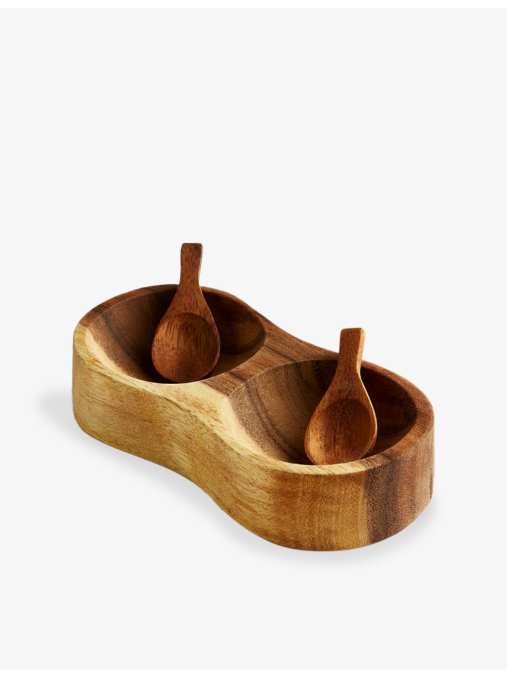 Soho Home wooden salt cellar with two bowls and gold spoons - British product