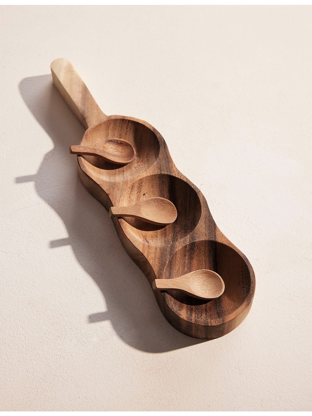 Soho Home acacia wood server with three spoons (British brand)