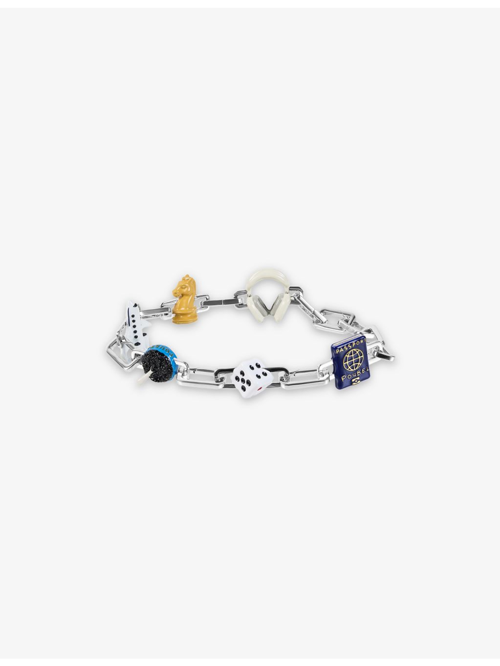 Poubel rhodium-plated sterling silver charm bracelet set, imported from the UK