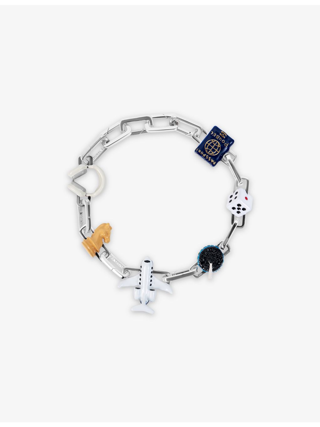 Poubel rhodium-plated sterling silver charm bracelet set, imported from the UK