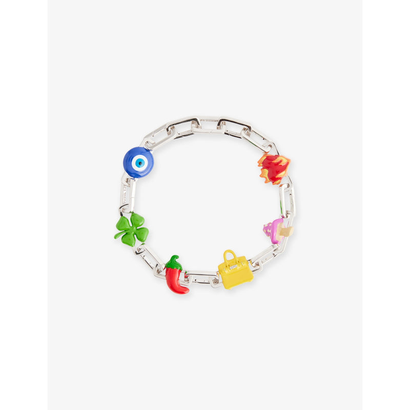 Poubel rhodium-plated sterling silver charm bracelet set 23cm (British brand)