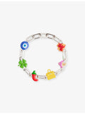 Poubel rhodium-plated sterling silver charm bracelet set 23cm (British brand)