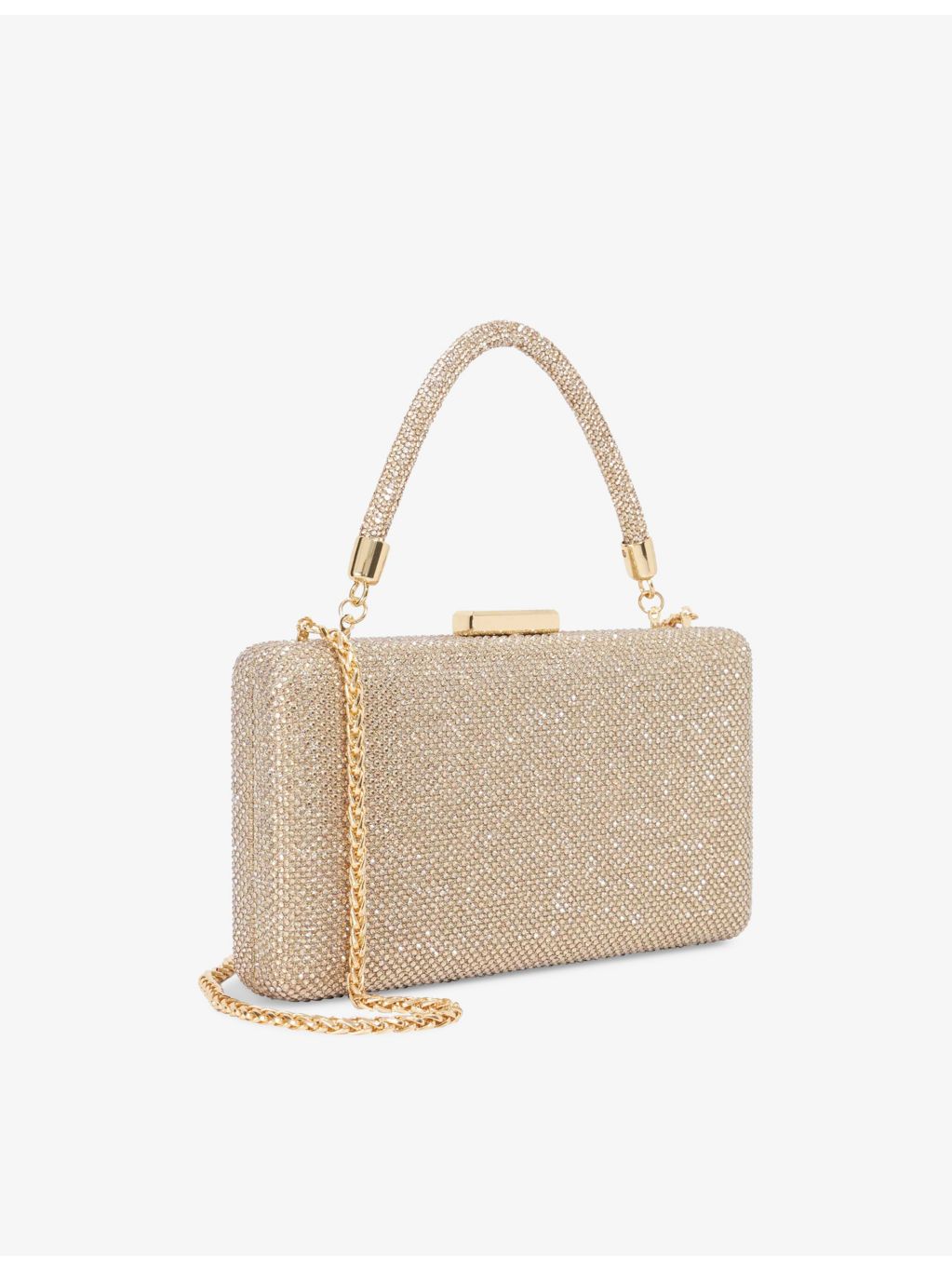 Dune diamante top-handle clutch bag with chain strap, imported from the UK