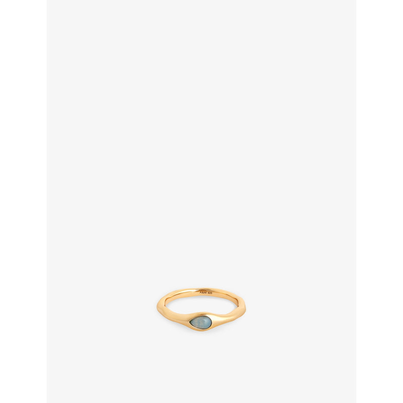 Opal Pear 18ct Yellow Gold-Plated Sterling-Silver and Nano-Gem Cocktail Ring - L