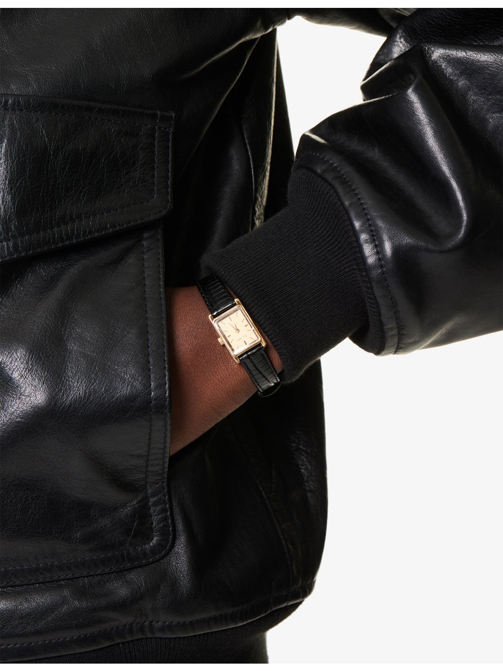 Heaven Mayhem stainless steel watch, gold case, leather strap (British brand)