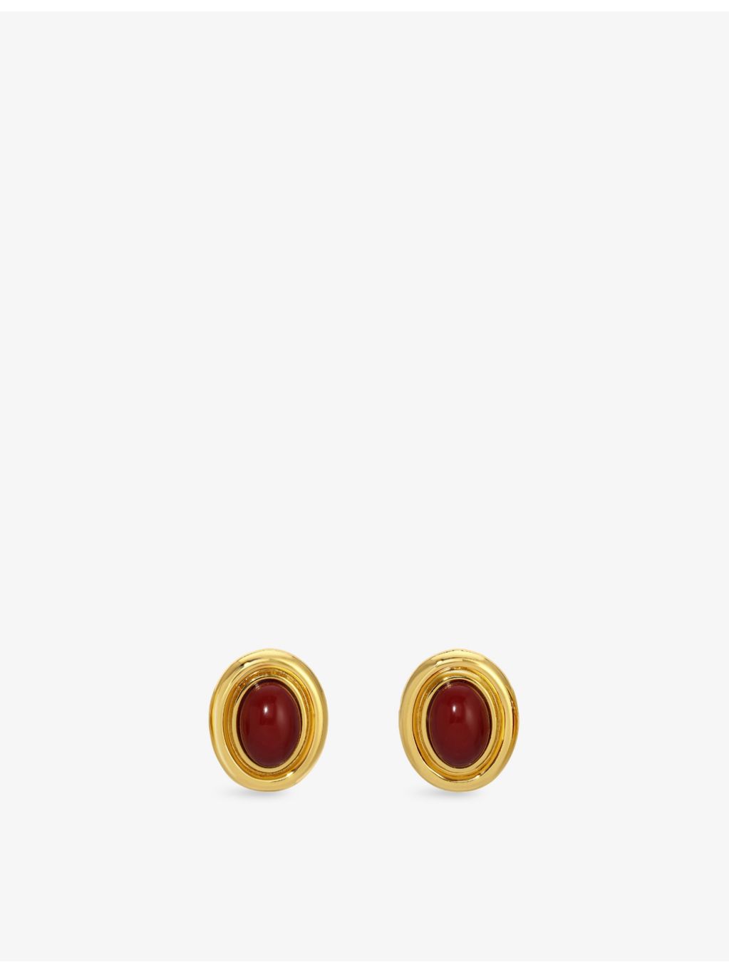 Heaven Mayhem brass stud earrings with red stone, 3cm (British brand)