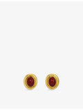 Heaven Mayhem brass stud earrings with red stone, 3cm (British brand)