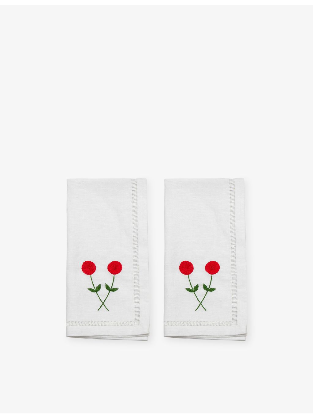 Gohar World twin rose embroidered cotton linen napkins set of two - British product