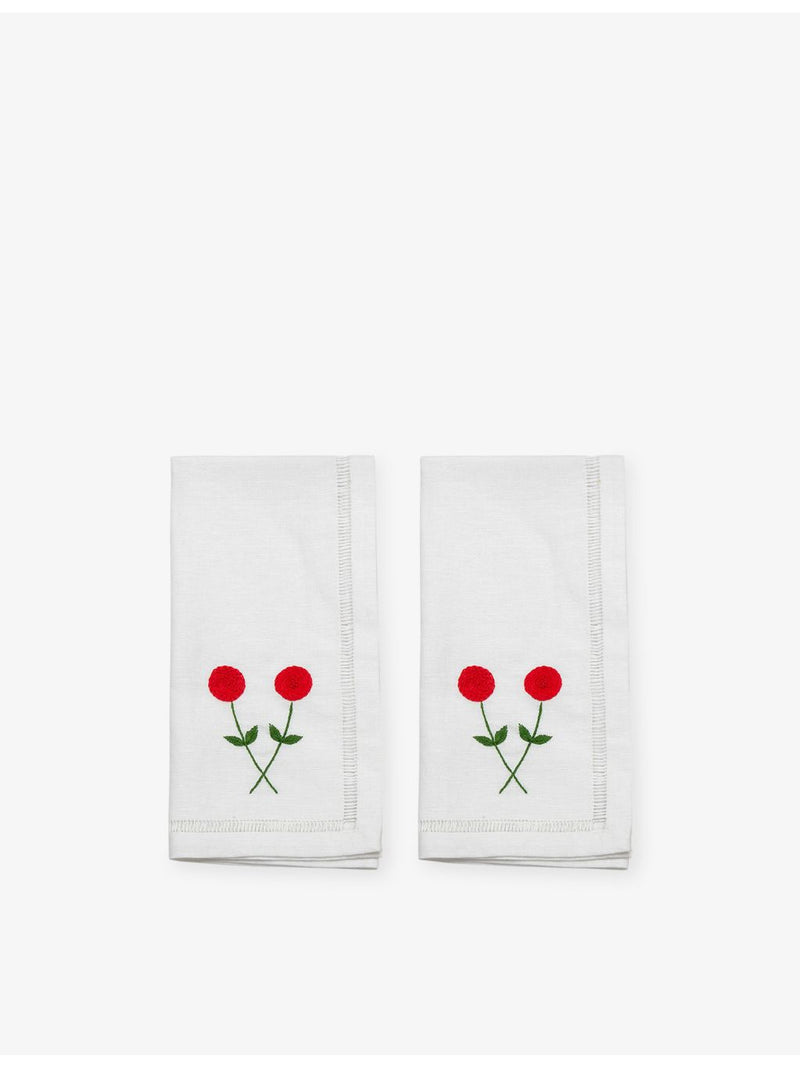 Gohar World twin rose embroidered cotton linen napkins set of two - British product