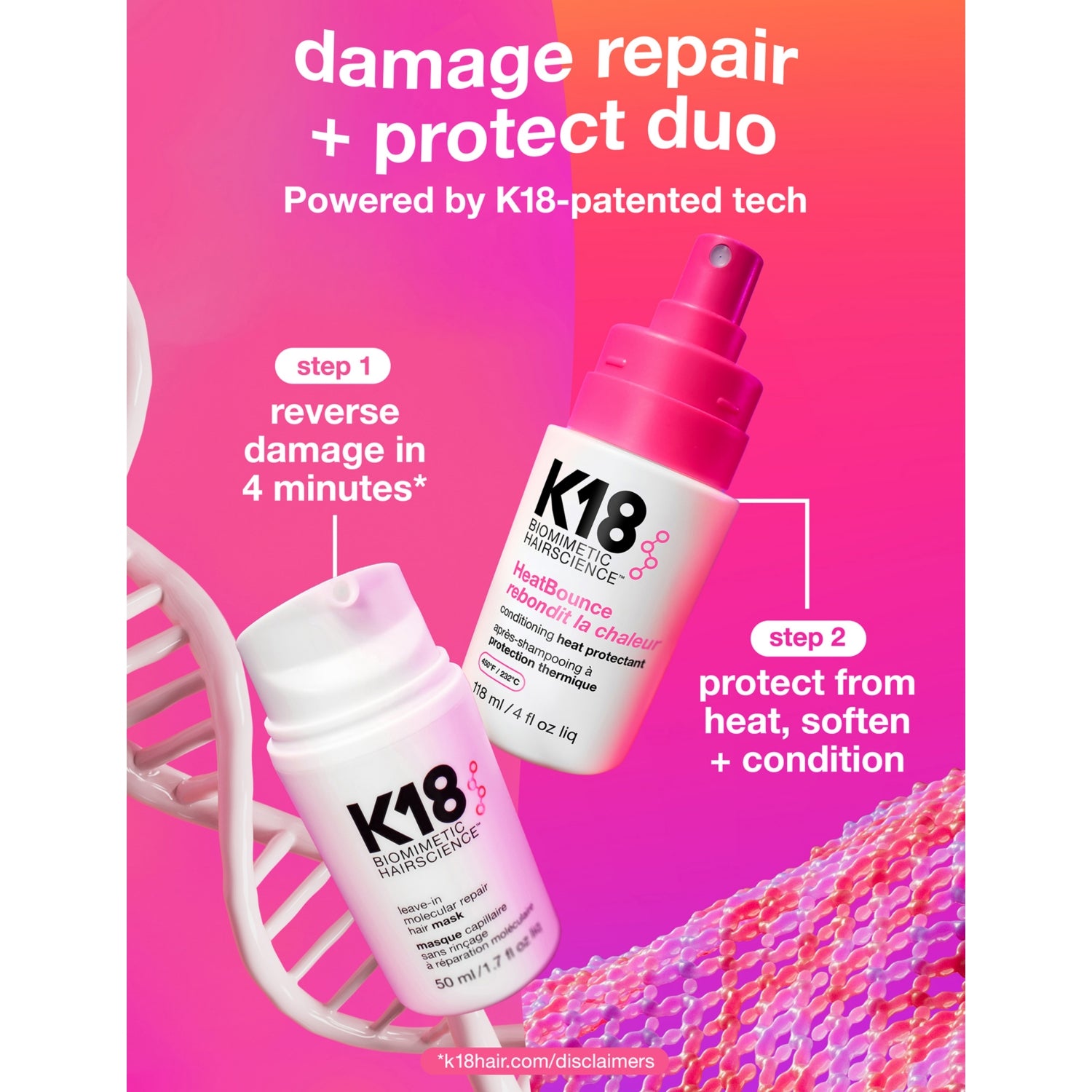 K18 Heatbounce conditioning heat protectant 118ml (British brand)