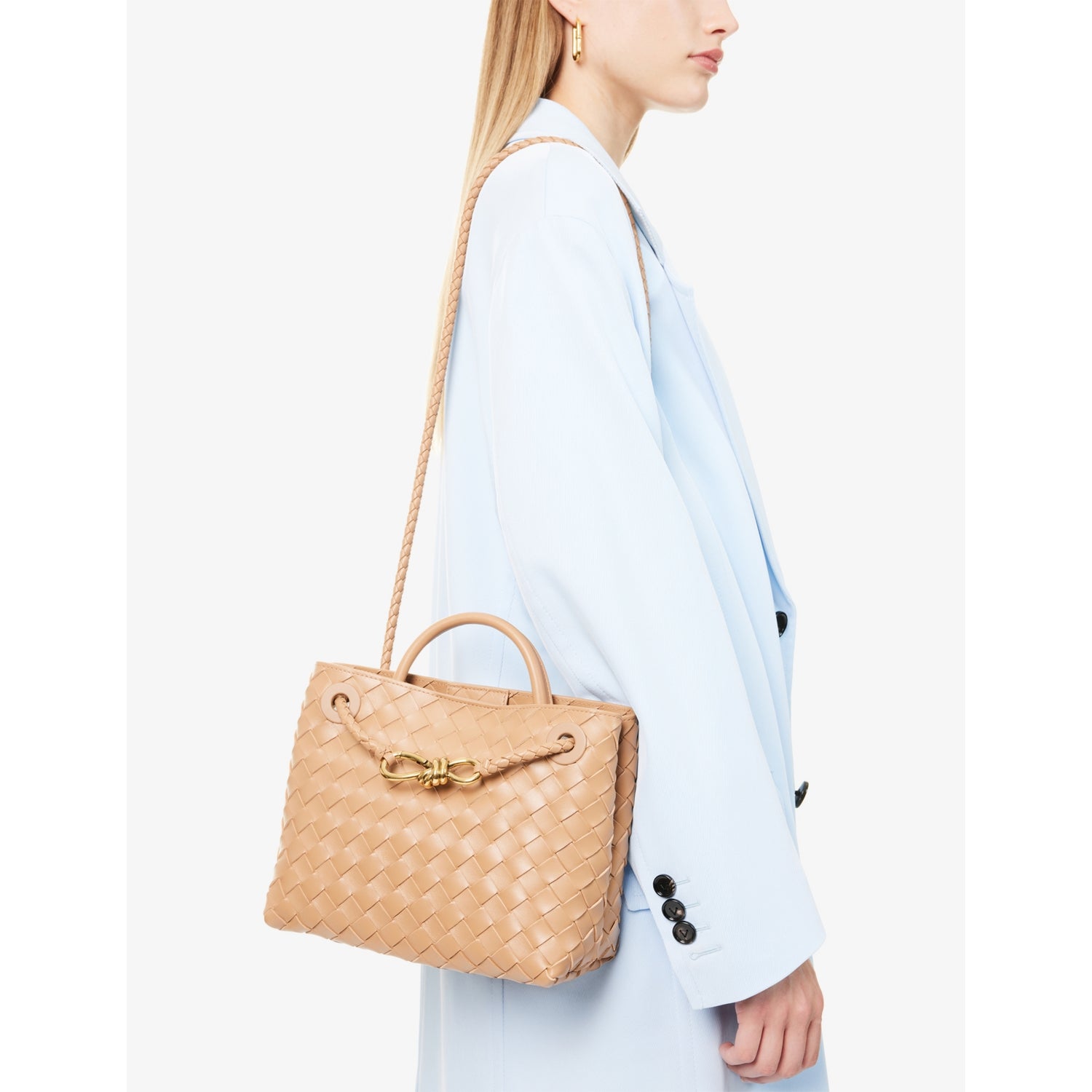 Bottega Veneta small leather tote, intrecciato weave, gold hardware - British product