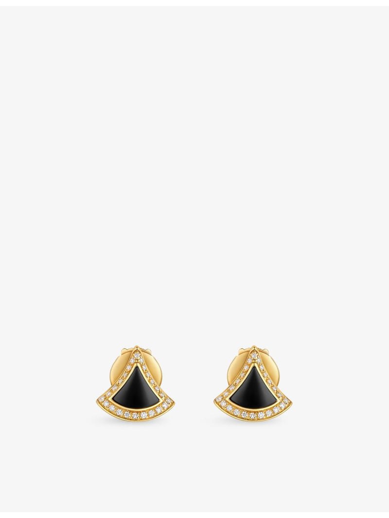 Bvlgari 18ct yellow gold black onyx pavé diamond earrings (British brand)