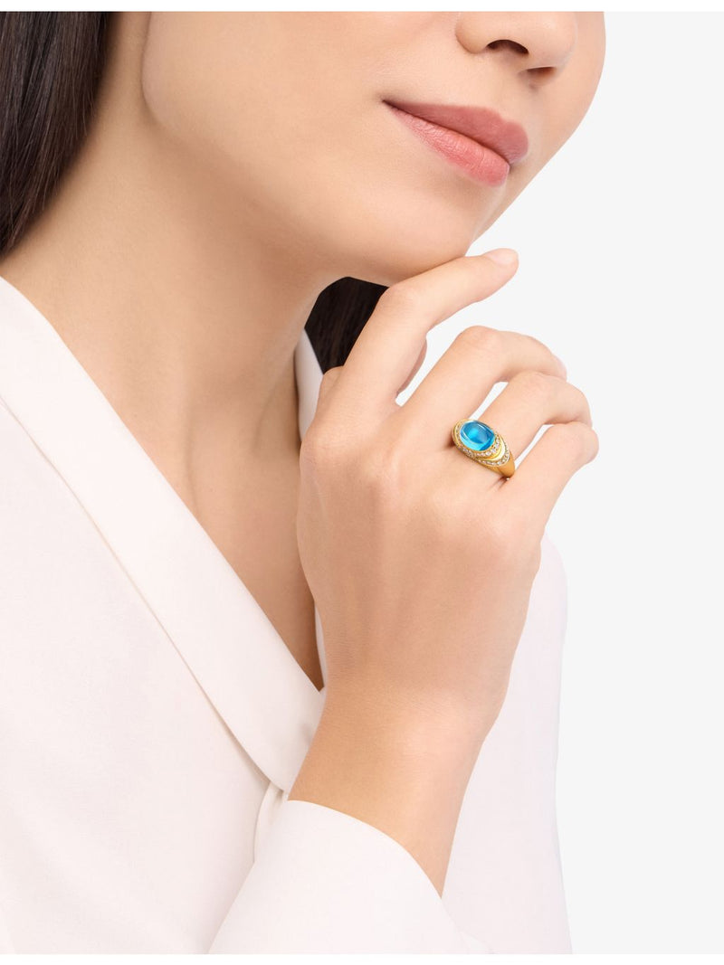 Bvlgari blue topaz and diamond ring 18ct gold - British product