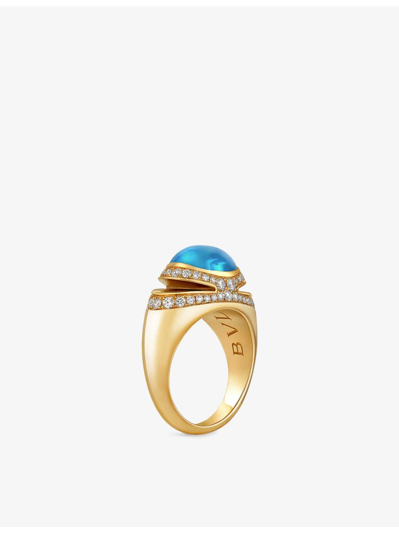 Bvlgari blue topaz and diamond ring 18ct gold - British product