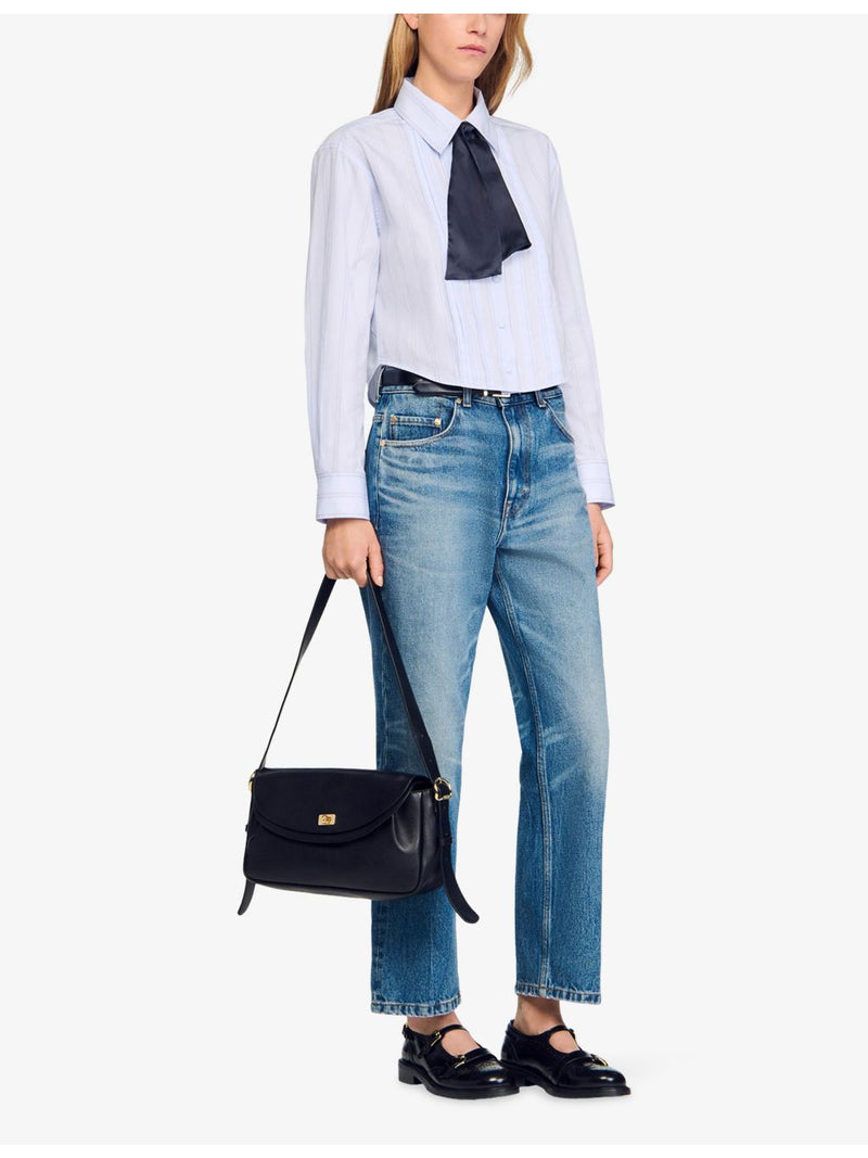 Sandro Le Mambo leather shoulder bag with flap-over design, UK version