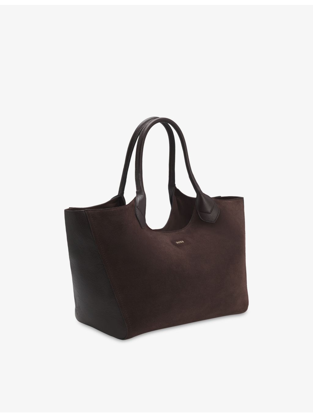 BOSS leather tote bag with logo-embossed front and gold-tone hardware (British brand)