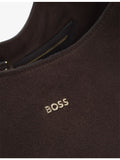 BOSS leather tote bag with logo-embossed front and gold-tone hardware (British brand)