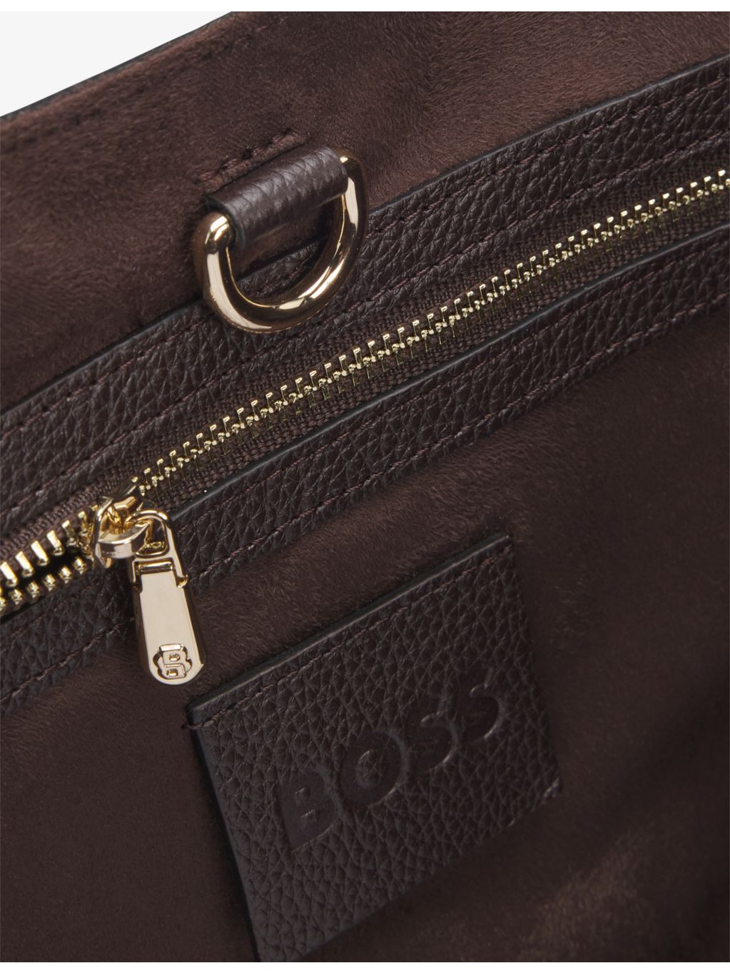 BOSS leather tote bag with logo-embossed front and gold-tone hardware (British brand)