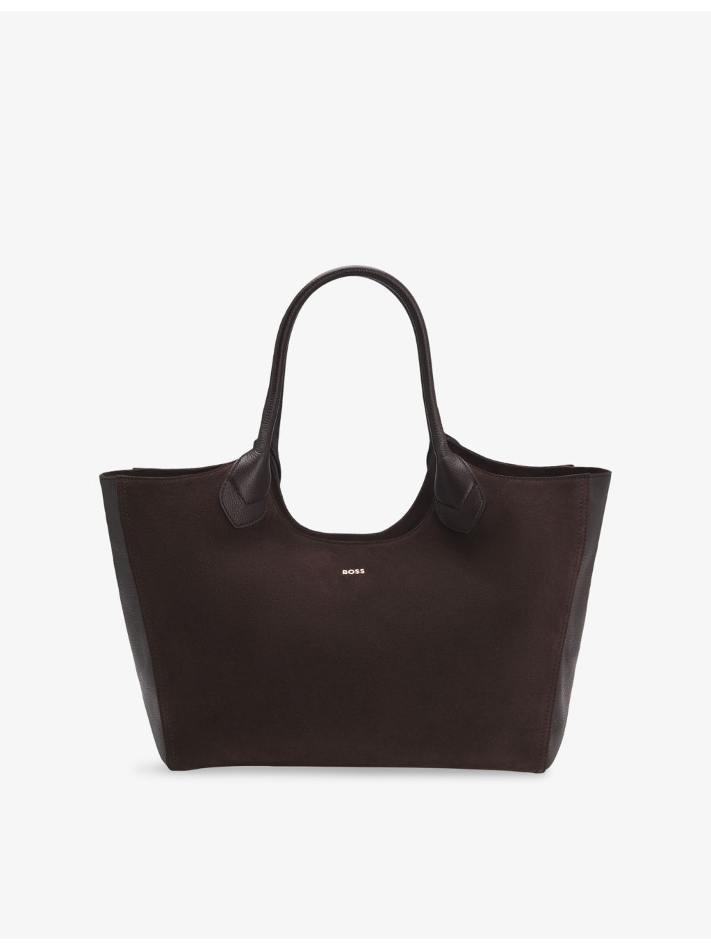 BOSS leather tote bag with logo-embossed front and gold-tone hardware (British brand)
