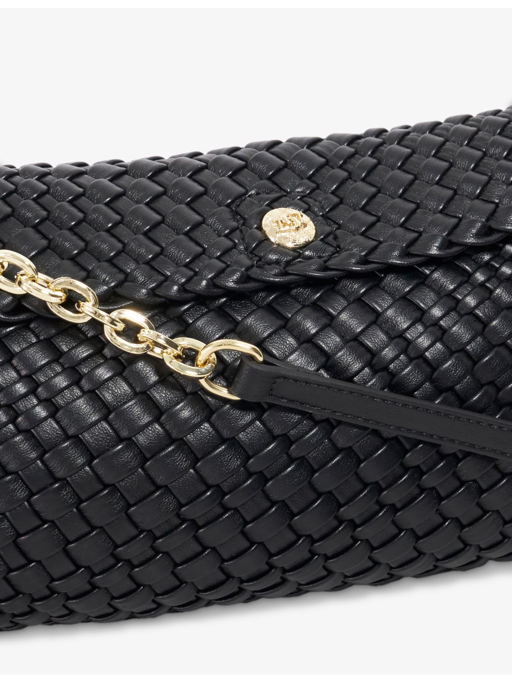 Dune woven faux-leather clutch bag with long strap (British brand)
