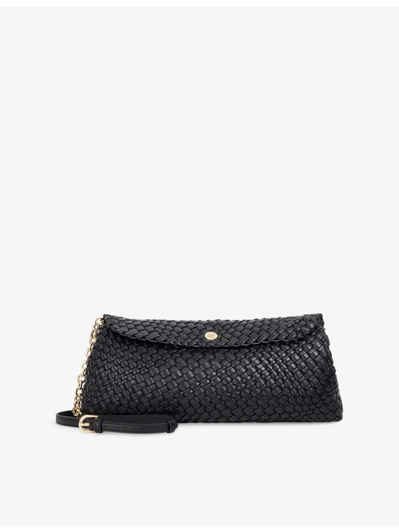 Dune woven faux-leather clutch bag with long strap (British brand)