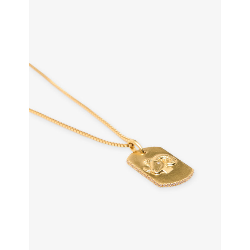 Maje brass necklace with zodiac plaque charm, UK version