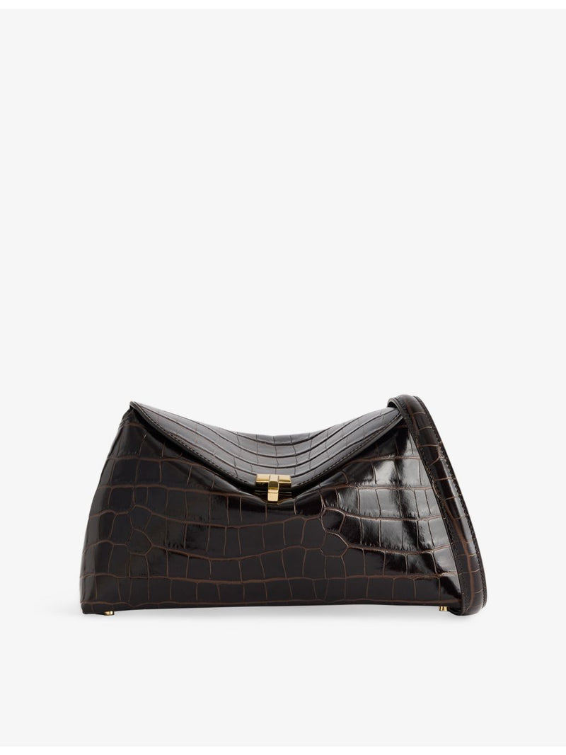 Toteme croco leather clutch bag with T-lock and gold hardware, UK version